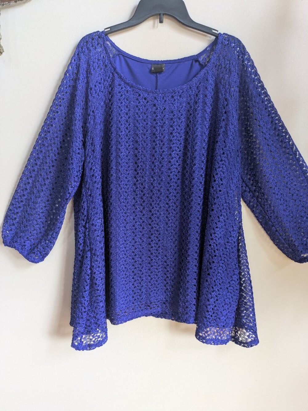 covington woman 3x royal blue lace overlay 3/4 sleeve lined #392